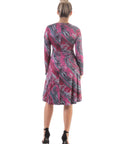 Pink Abstract Long Sleeve Knee Length T Shirt Dress