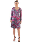 Pink Abstract Long Sleeve Knee Length T Shirt Dress