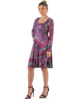 Pink Abstract Long Sleeve Knee Length T Shirt Dress