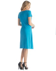 Womens Short Sleeve Knee Length Faux Wrap Dress
