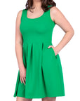 Sleeveless Pleated Skater Dress with Pockets