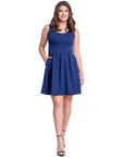 Sleeveless Pleated Skater Dress with Pockets