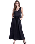 Sleeveless V Neck Maxi Dress with Pocket Detail