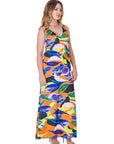 Multicolor Floral Sleeveless V Neck Maxi Dress With Pockets