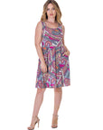 Pink Paisley Print Sleeveless Pleated Knee Length Pocket Dress