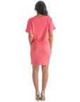 Solid Color Loose Fit V Neck T Shirt Style Womens Knee Length Dress