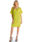Solid Color Loose Fit V Neck T Shirt Style Womens Knee Length Dress