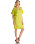 Solid Color Loose Fit V Neck T Shirt Style Womens Knee Length Dress
