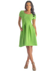 Womens Scoop Neck Knee Length Pleated Pocket Dress