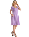 Womens Scoop Neck Knee Length Pleated Pocket Dress