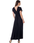 Womens Flutter Sleeve Metallic Knit Maxi Dress Front Slit Empire Waist