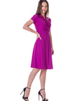 Womens Short Sleeve Knee Length V Neck Rouched Wrap Dress