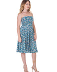 Womens Teal Floral Strapless Tube Top Flowy Knee Length Dress