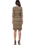 Fall Geometric Print Knee Length Faux Wrap Dress