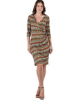 Fall Geometric Print Knee Length Faux Wrap Dress