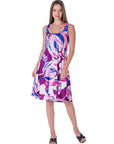 Womens Purple Floral Sleeveless Knee Length Tank Swing Dress