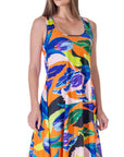 Womens Multicolor Sleeveless Knee Length Tank Swing Dress