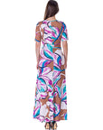 Womens Pink Floral Elbow Sleeve Casual A Line Maxi Dress