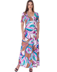 Womens Pink Floral Elbow Sleeve Casual A Line Maxi Dress