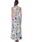 Womens Pastel Floral Scoop Neck A Line Sleeveless Maxi Dress