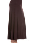Womens Elastic Waist Solid Color Maxi Skirt