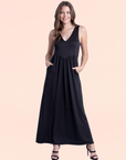 Sleeveless V Neck Maxi Dress with Pocket Detail