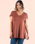 Short Sleeve Plus Size V Neck Tunic T Shirt