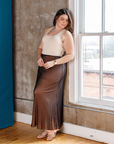 Plus Size Solid Color Sheer Overlay Elastic Waist Dressy Maxi Skirt