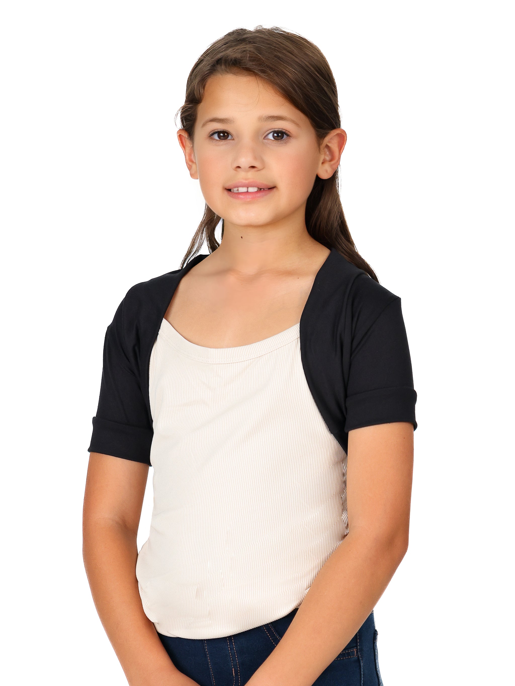 24seven Comfort Apparel Girls Open Front short Sleeve Cropped Bolero S
