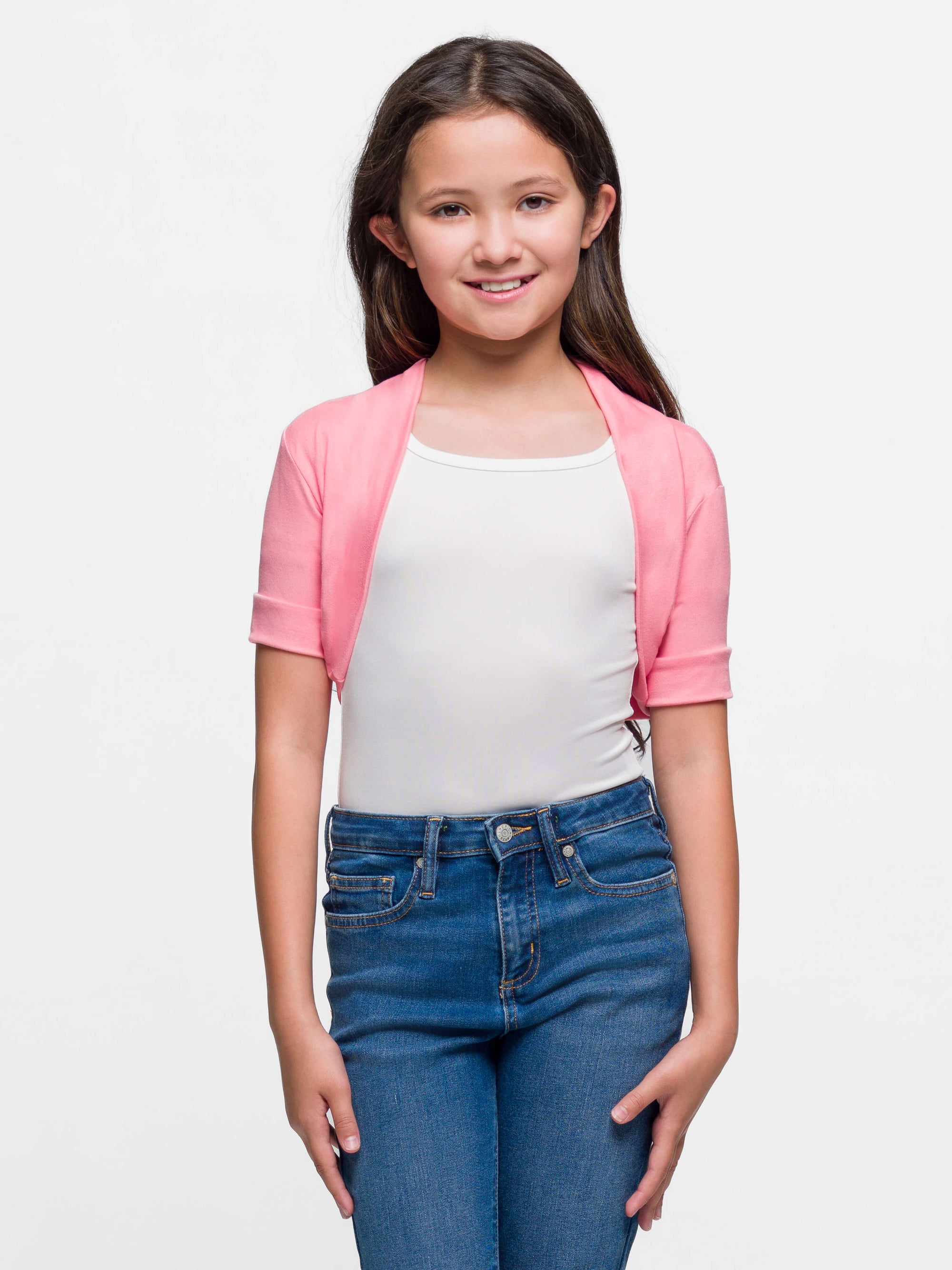 24seven Comfort Apparel Girls Open Front short Sleeve Cropped Bolero Shrug