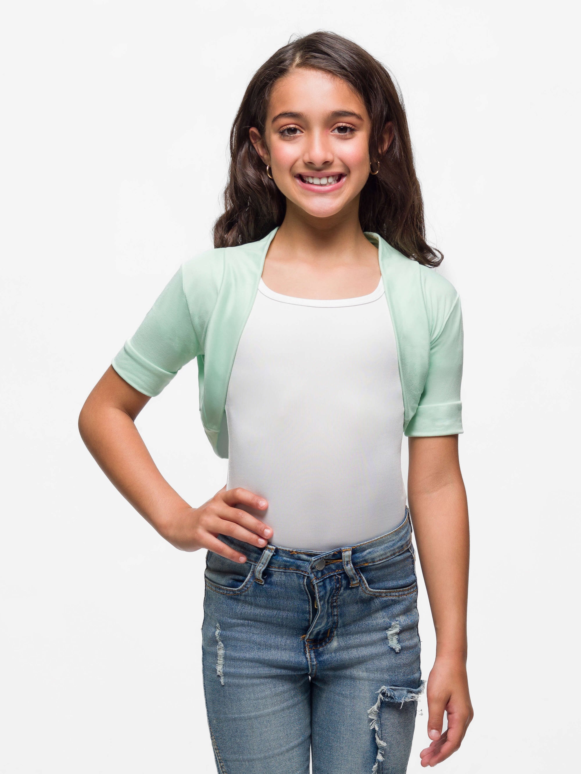 24seven Comfort Apparel Girls Open Front short Sleeve Cropped Bolero Shrug