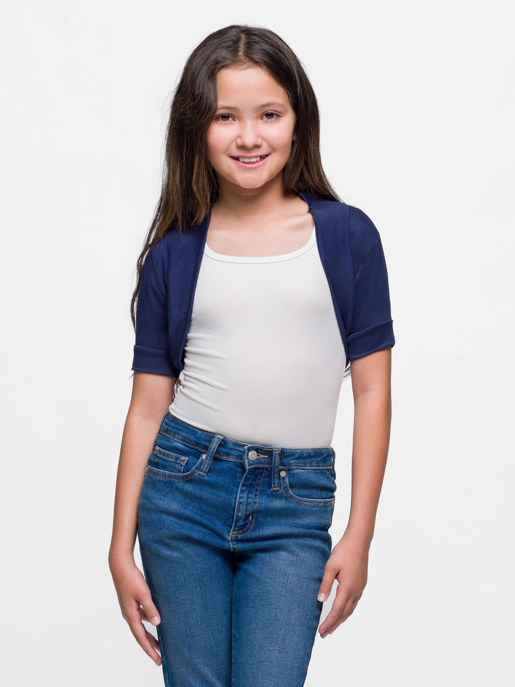 24seven Comfort Apparel Girls Open Front short Sleeve Cropped Bolero Shrug