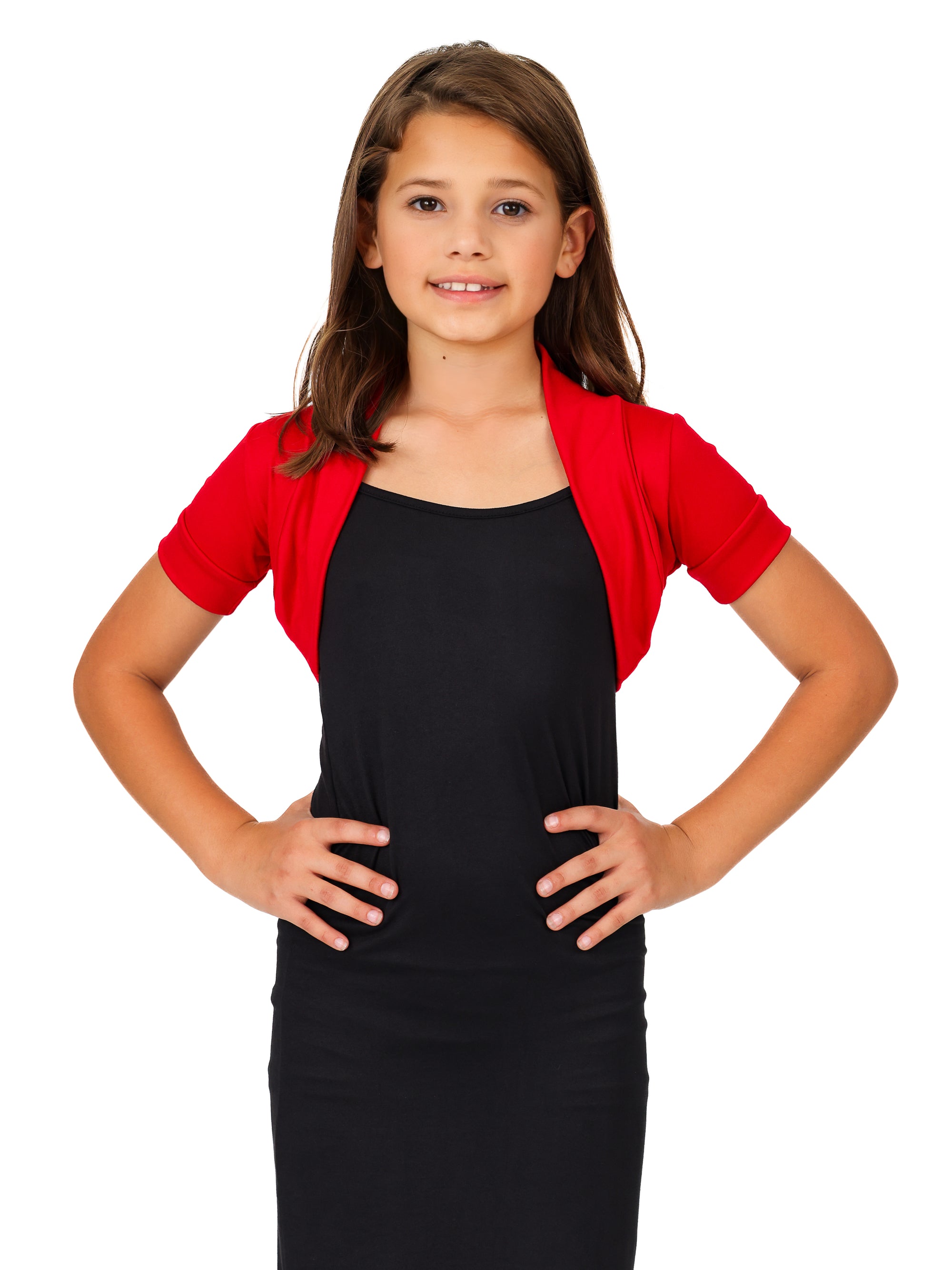 24seven Comfort Apparel Girls Open Front short Sleeve Cropped Bolero S
