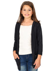 24seven Comfort Apparel Girls Open Front Long Sleeve Pocket Cardigan