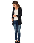 24seven Comfort Apparel Girls Open Front Long Sleeve Pocket Cardigan