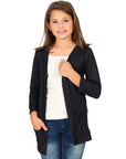 24seven Comfort Apparel Girls Open Front Long Sleeve Pocket Cardigan