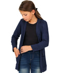 24seven Comfort Apparel Girls Open Front Long Sleeve Pocket Cardigan