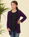 24seven Comfort Apparel Girls Open Front Long Sleeve Pocket Cardigan