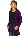 24seven Comfort Apparel Girls Open Front Long Sleeve Pocket Cardigan
