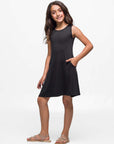 24seven Comfort Apparel Girls Sleeveless Pocket Swing Dress Machine Washable
