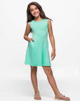 24seven Comfort Apparel Girls Sleeveless Pocket Swing Dress Machine Washable