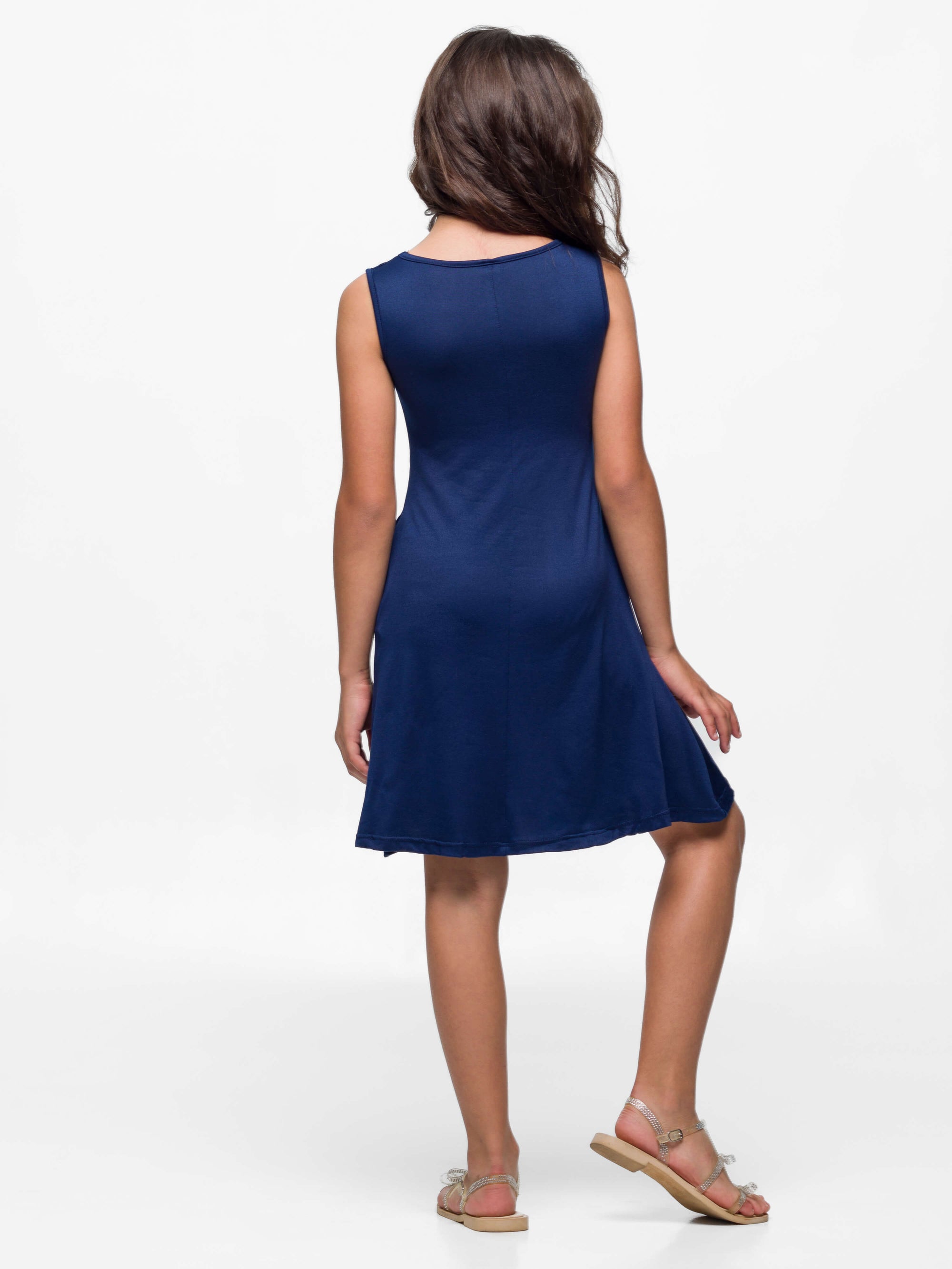 24seven Comfort Apparel Girls Sleeveless Pocket Swing Dress Machine Washable