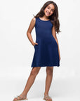 24seven Comfort Apparel Girls Sleeveless Pocket Swing Dress Machine Washable