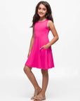 24seven Comfort Apparel Girls Sleeveless Pocket Swing Dress Machine Washable