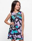 24sevenkid Lilac Butterfly Print Sleeveless Pockets Dress