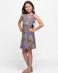 24sevenkid Girls Sleeveless Knee Length A Line Floral Print Pocket Dress