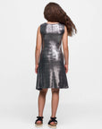 24sevenkid Girls Black Shimmery Metallic Sleeveless A Line Dress