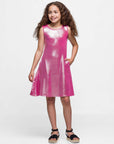 24sevenkid Girls Pink Shimmery Metallic Sleeveless A Line Dress