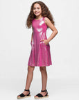 24sevenkid Girls Pink Shimmery Metallic Sleeveless A Line Dress