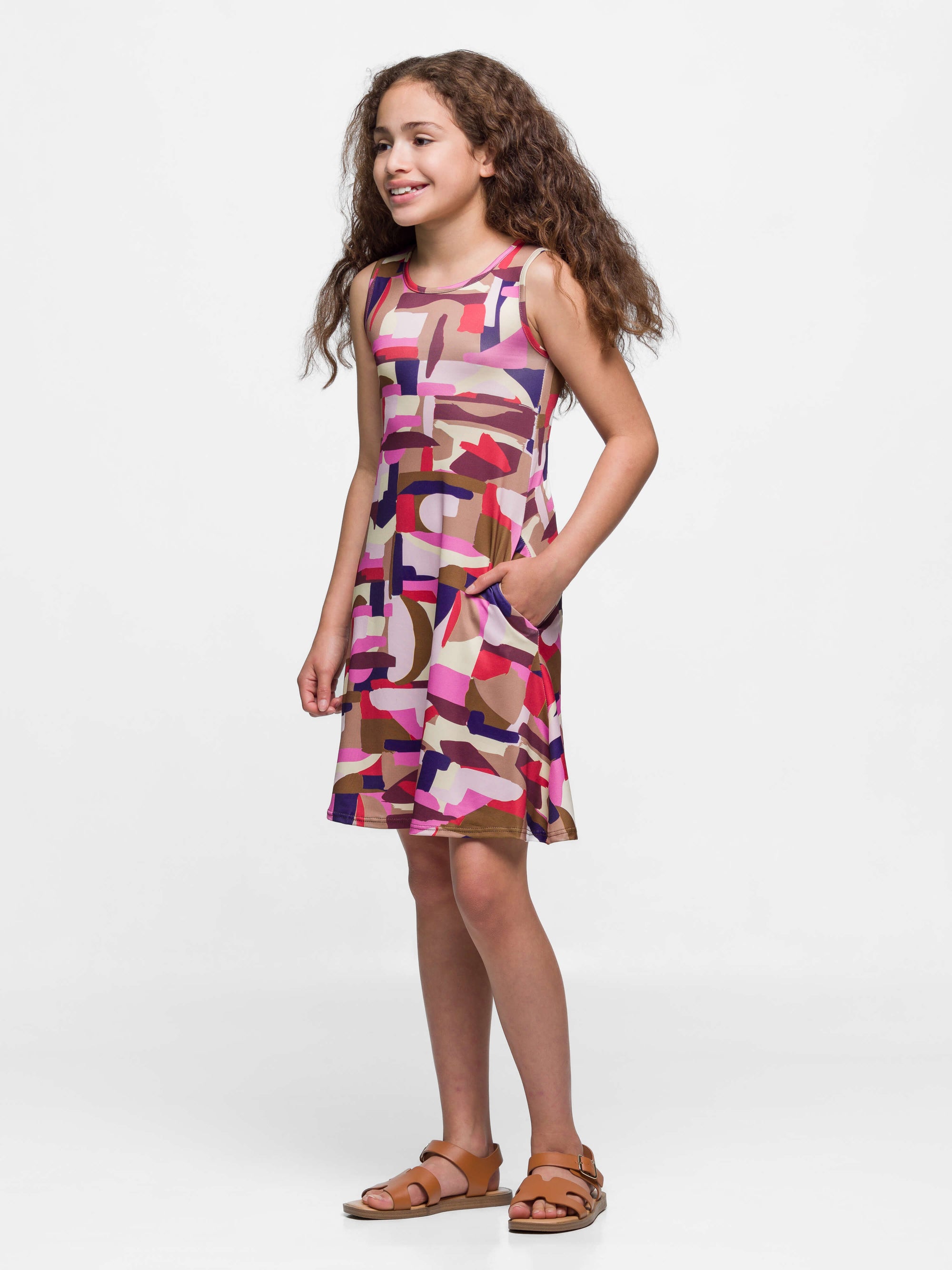 24sevenkid Patchwork Print Sleeveless Pockets Dress